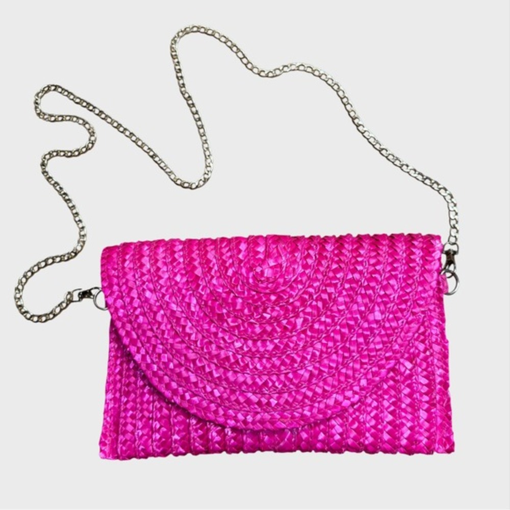 Hot Pink Straw Crossbody Purse Handbag Festival Boho‎ Bright Colorful New York